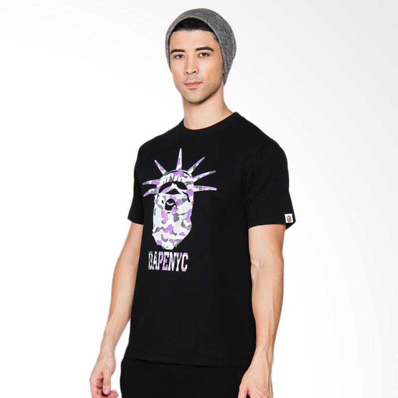 A Bathing Ape NYC NY Camo Ape Head Kaos Pria - Black