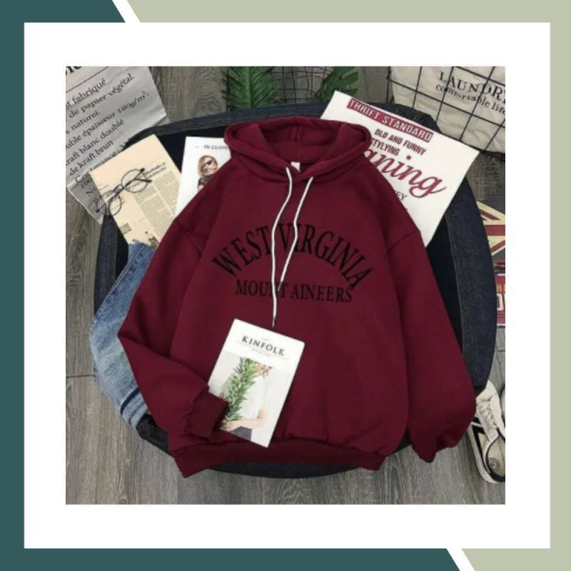 WEST VIRGINIA MAROON SWEATER HOODIE WANITA PRIA UNISEX OVERSIZE KOREANSTYLE FLEECE LEMBUT