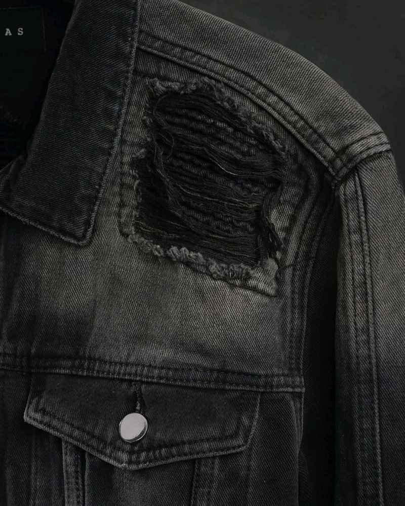 Rucas Jade Black Biker Denim Jacket 