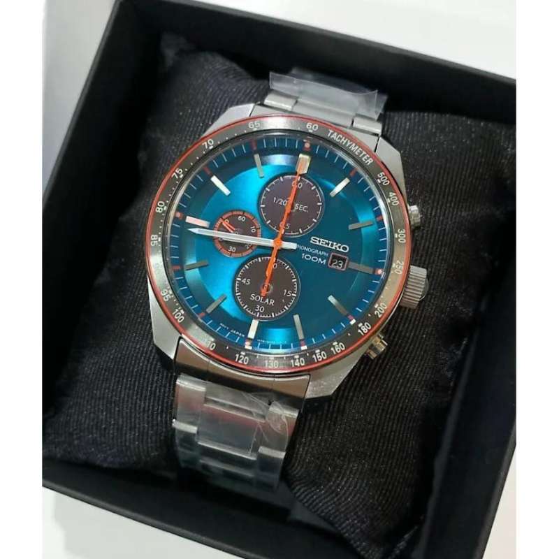 Promo Jam Tangan Pria Seiko Solar Chronograph Green Stainless
