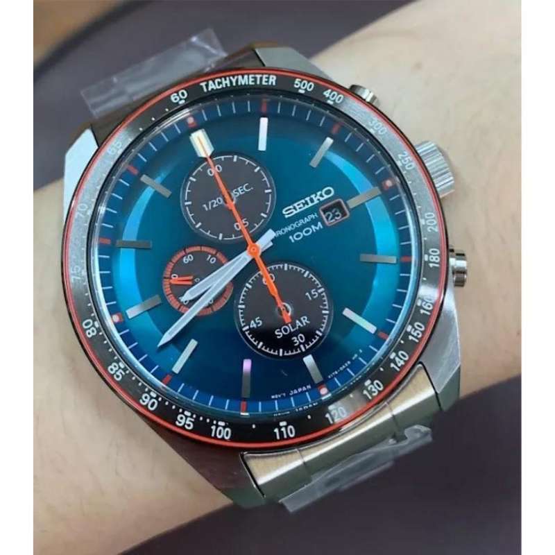 Promo Jam Tangan Pria Seiko Solar Chronograph Green Stainless