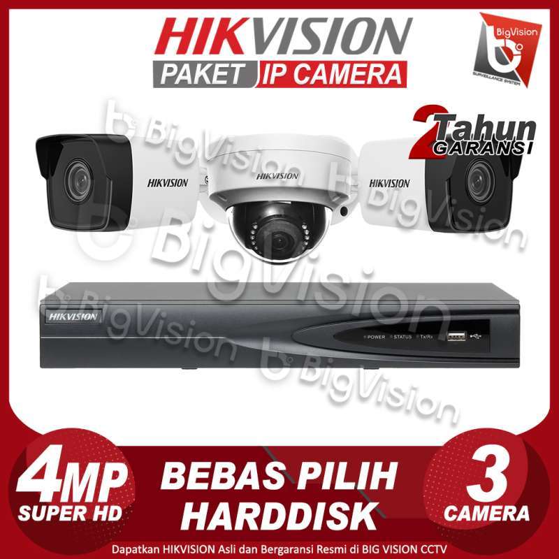 PAKET IP CAMERA HIKVISION 4 CHANNEL 3 KAMERA 4MP