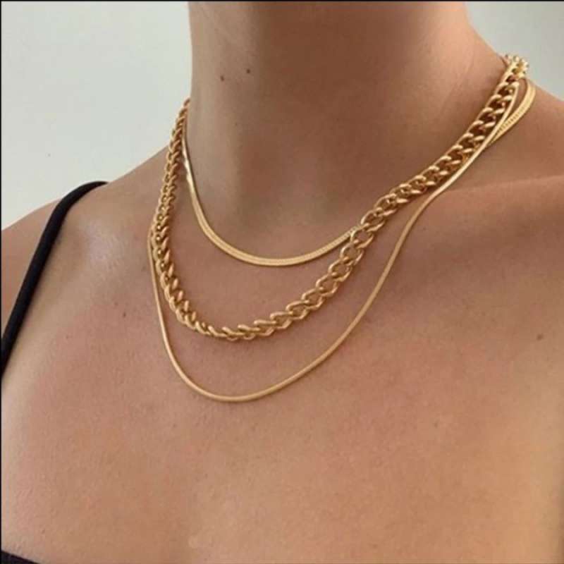 KALUNG RANTAI 3 SUSUN WARNA GOLD MODIS 