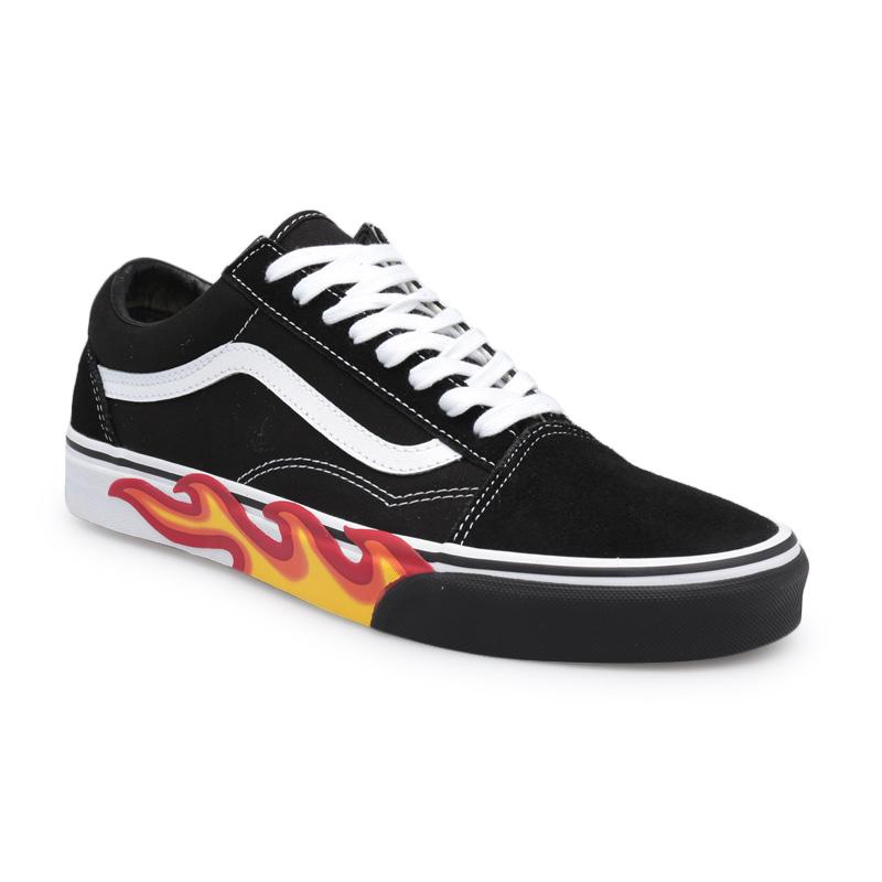 black vans flames