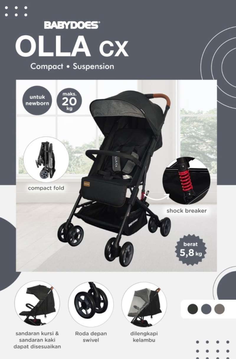 Stroller Babydoes Olla CX Cabin Size Kereta Dorong Bayi Black