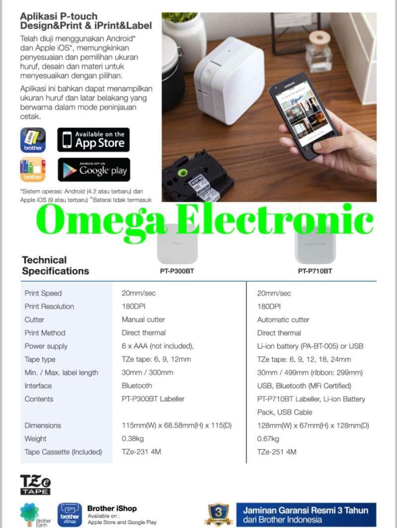 Jual RECOMMENDED RESMI Brother Label Printer PT-P300BT P ...