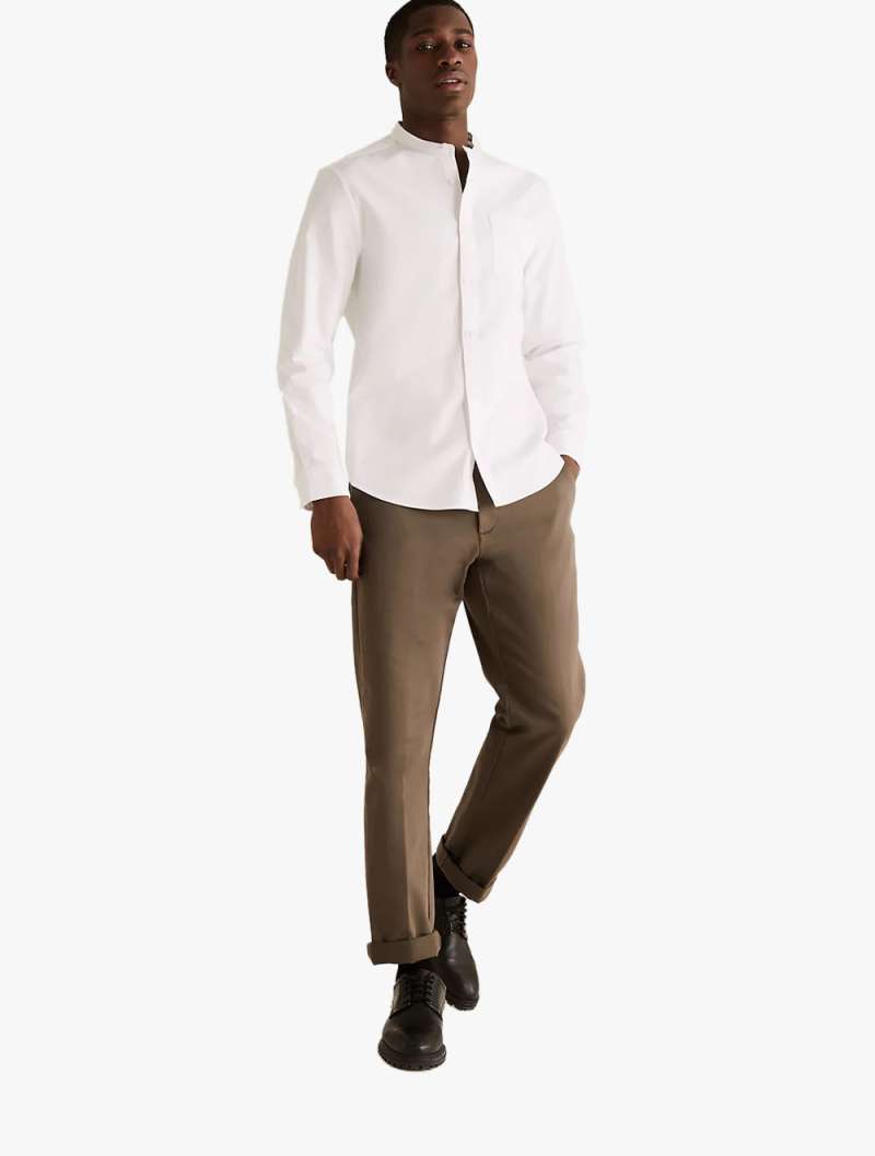 Pure Cotton Grandad Collar Oxford Shirt 