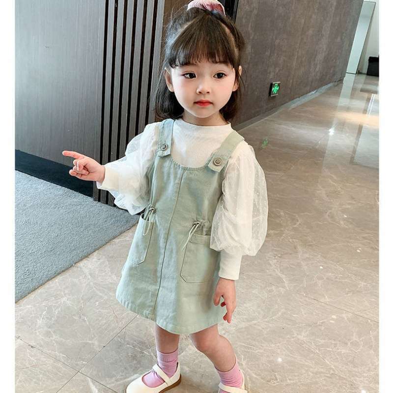 Jual Dress Overall Anak Perempuan 2in1 Fluffy Shoulder Jumpsuit