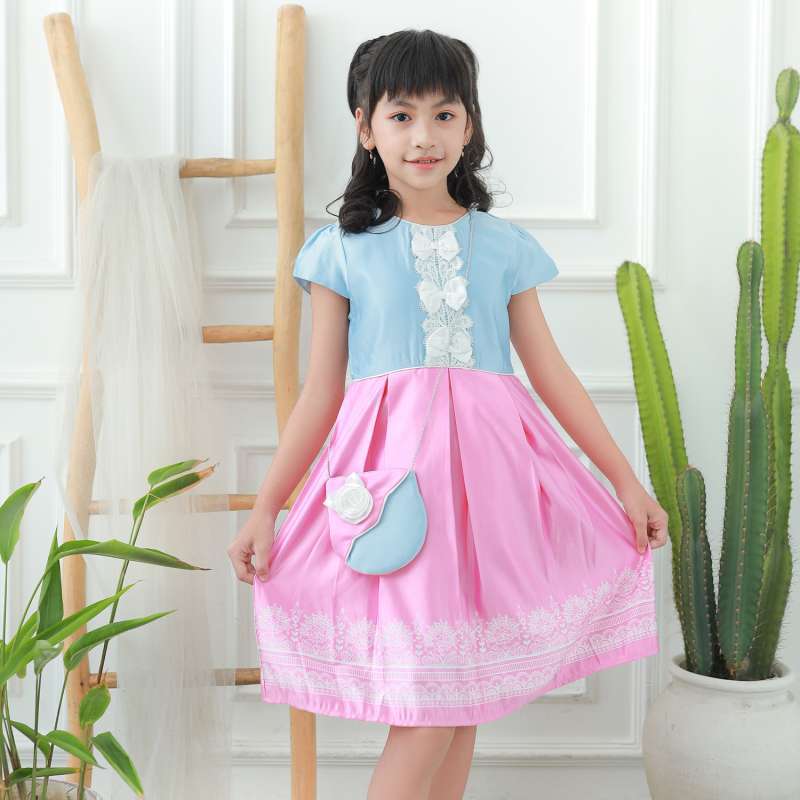 Two Mix Dress Anak Perempuan Bahan Satin - Baju Anak Perempuan Fashion Gratis Tas Anak Lucu Usia 1-12 Tahun 4256