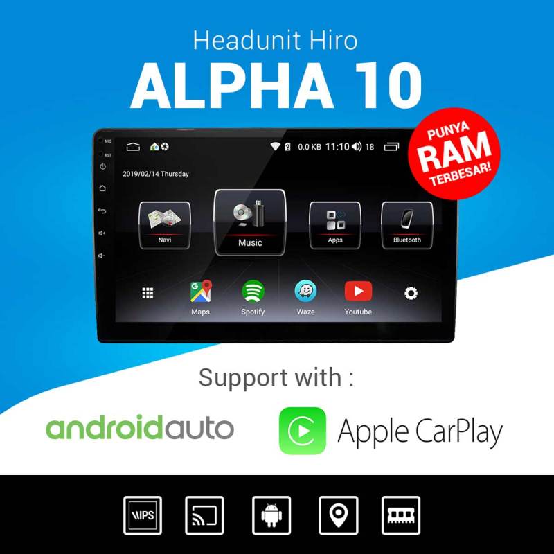 hiro alpha head unit android auto apple car play 10 inch