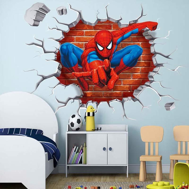 Jual H Ikea Hot 3d Hole Cartoon Movie Spiderman Wall Stickers For