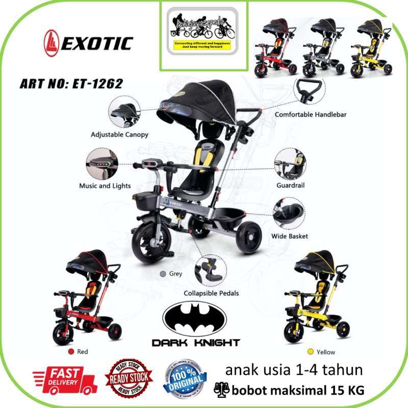 Jual Sepeda Anak RODA TIGA EXOTIC 1262 BATMAN FUNGSI stroller