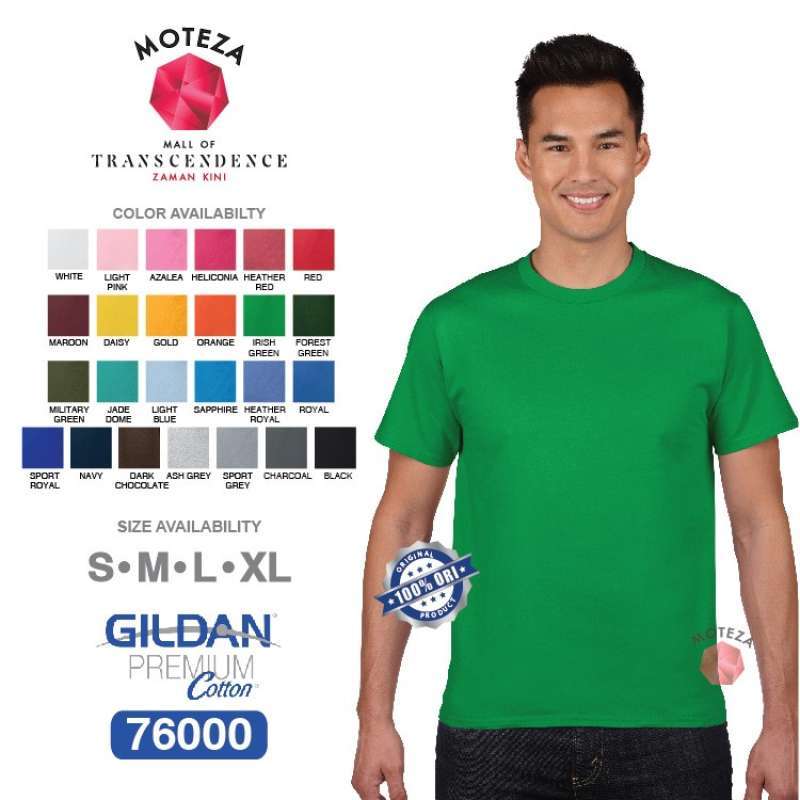 Kaos Polos Combed 24s GILDAN Premium Cotton 76000 WARNA (Warm)