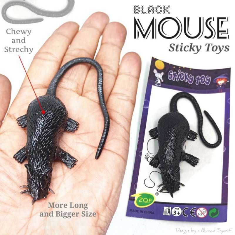 Jual TIKUS CURUT BESAR ELASTIS BLACK MOUSE STICKY TOYS PRANK TOY