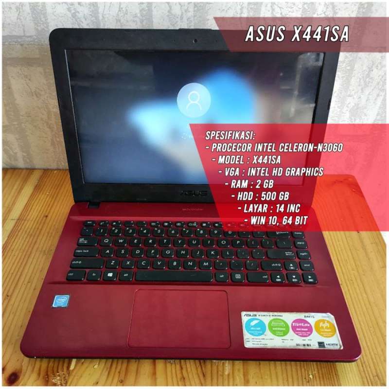 Asus X441SA Laptop with Intel Celeron N3060, 2GB RAM, and 500GB HDD for Efficient Everyday Use, featuring HD Graphics and a Compact 14-inch Display