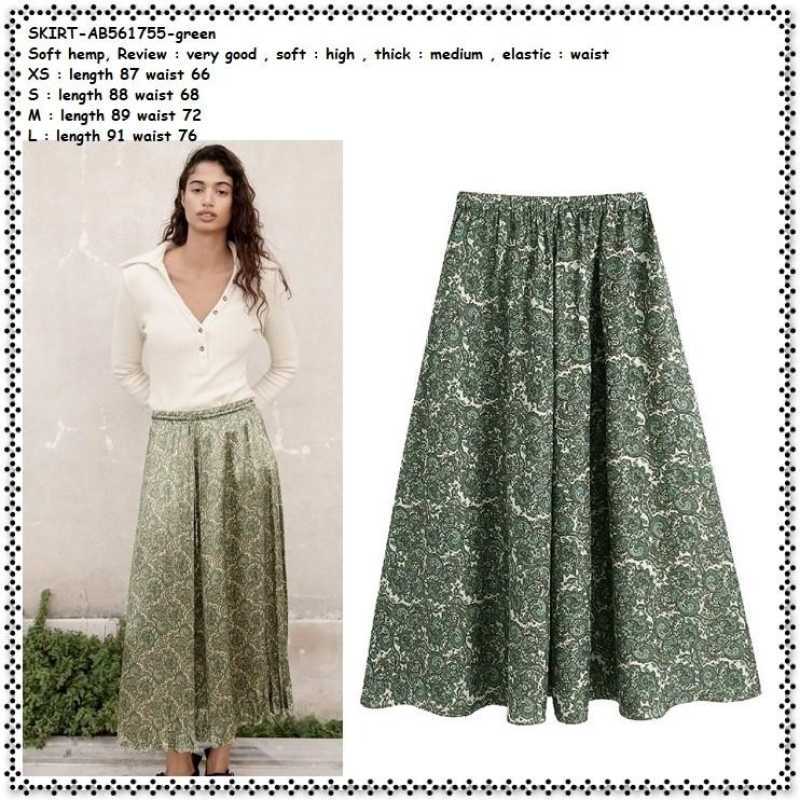 AB561755 Rok Panjang Flare Maxi Skirt Lebar Wanita Korea Import Green