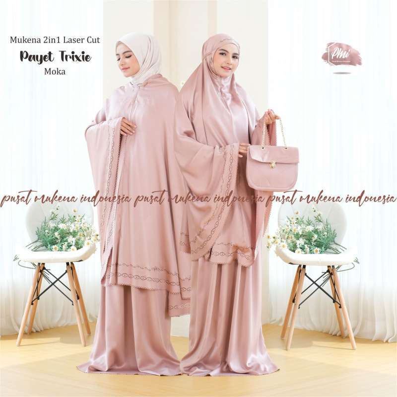 Promo MUKENA 2IN1 LASER CUT PAYET TRIXIE TAS RANTAI MOKA Diskon