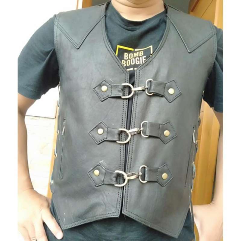 Vest kulit biker on sale