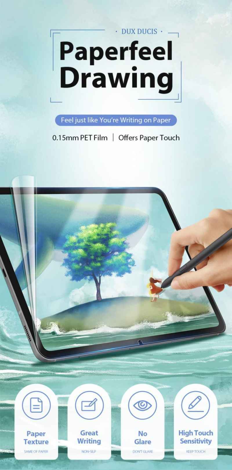 Tempered Glass Paperlike Screen Protector For Samsung Tab S7 Plus