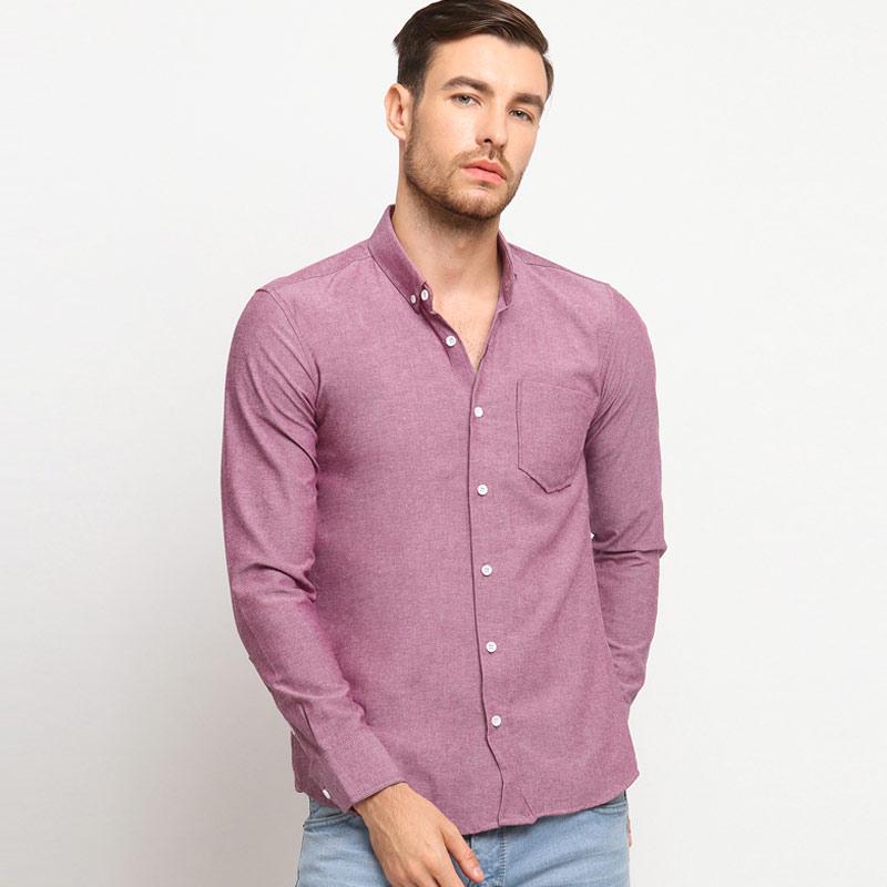 Jual Mentli Slim Fit Oxford Kemeja Pria Maroon Online Februari 2021 Blibli