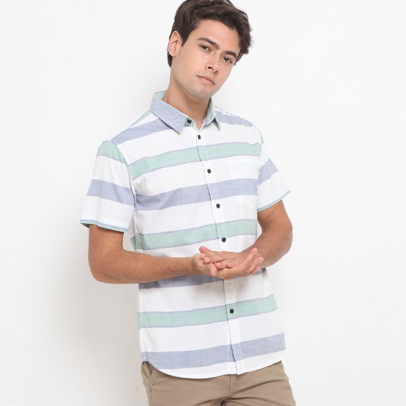 Jual Police Kemeja Salur Slim Fit Pria Putih Hijau 6013960804 Murah Desember 2020 Blibli