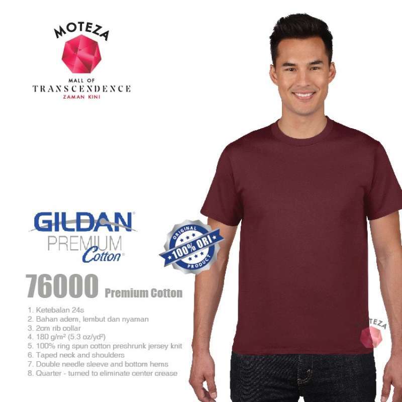 Kaos Polos Combed 24s GILDAN Premium Cotton 76000 WARNA