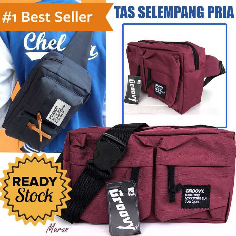 Jual Tas Pinggang Pria 2 Kantong Tas Selempang Pria Terbaru Groovy