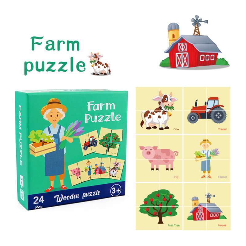 Jual 24pcs Cartoon Farm Wooden Jigsaw Puzzles Game Early Education Kids Toy Online Desember 2020 Blibli