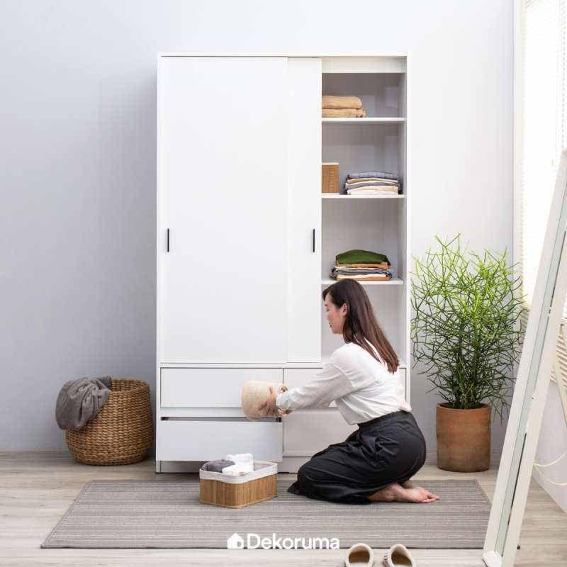 Jual Dekoruma Yucca Lemari Pakaian 2 Pintu Sliding Door Atau Pintu Geser 120 Cm Dengan Lemari Laci 2 Susun Minimalis Putih Terbaru Juni 2021 Blibli