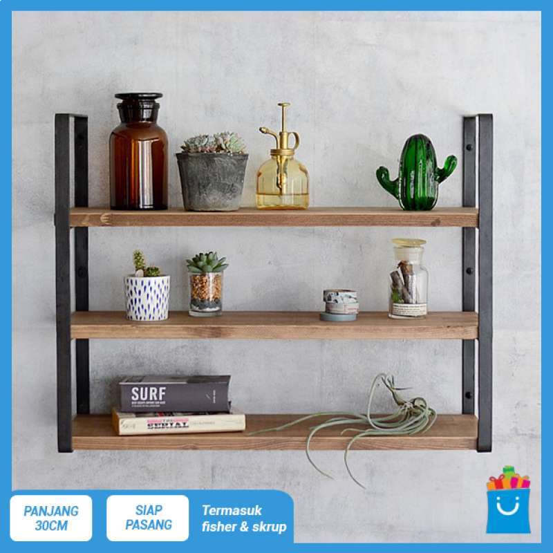 Jual Fuji Rak Dinding 3 Ambalan Kayu Dan Besi Buku Make Up Hiasan Dekorasi Cokelat 30cm Online Oktober 2020 Blibli Com
