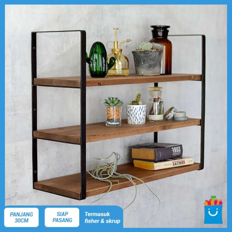 Jual Fuji Rak Dinding 3 Ambalan Kayu Dan Besi Buku Make Up Hiasan Dekorasi Cokelat 30cm Online Oktober 2020 Blibli Com