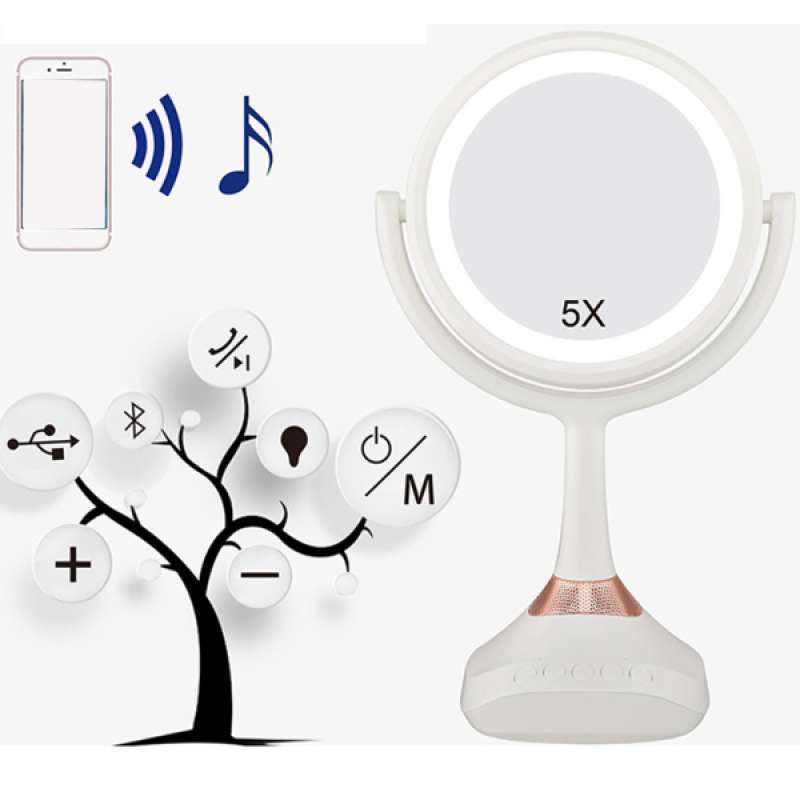 Jual Bluetooth Led Free Standing Vanity Dual Side Makeup Mirror 5x Magnification Online November 2020 Blibli Com
