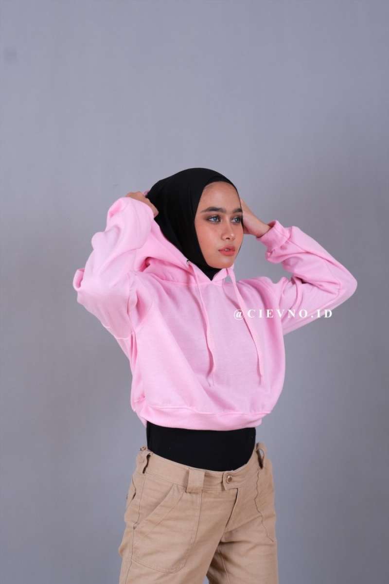 Jual HOODIE CROP POLOS ALL SIZE FIT TO L KECIL PINK BABY di