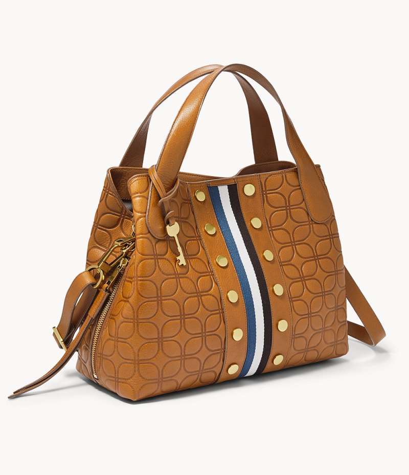 Jual Fossil Maya Satchel Embossed Leather Color Tan ZB7952998 Tas