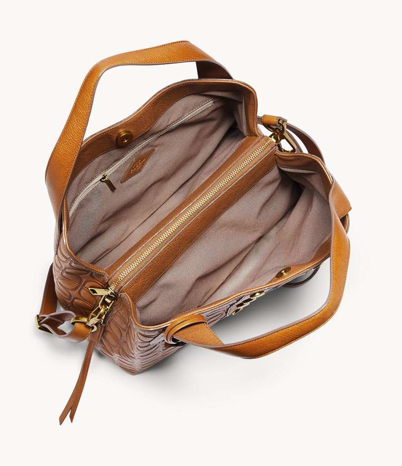 Jual Fossil Maya Satchel Embossed Leather Color Tan ZB7952998 Tas