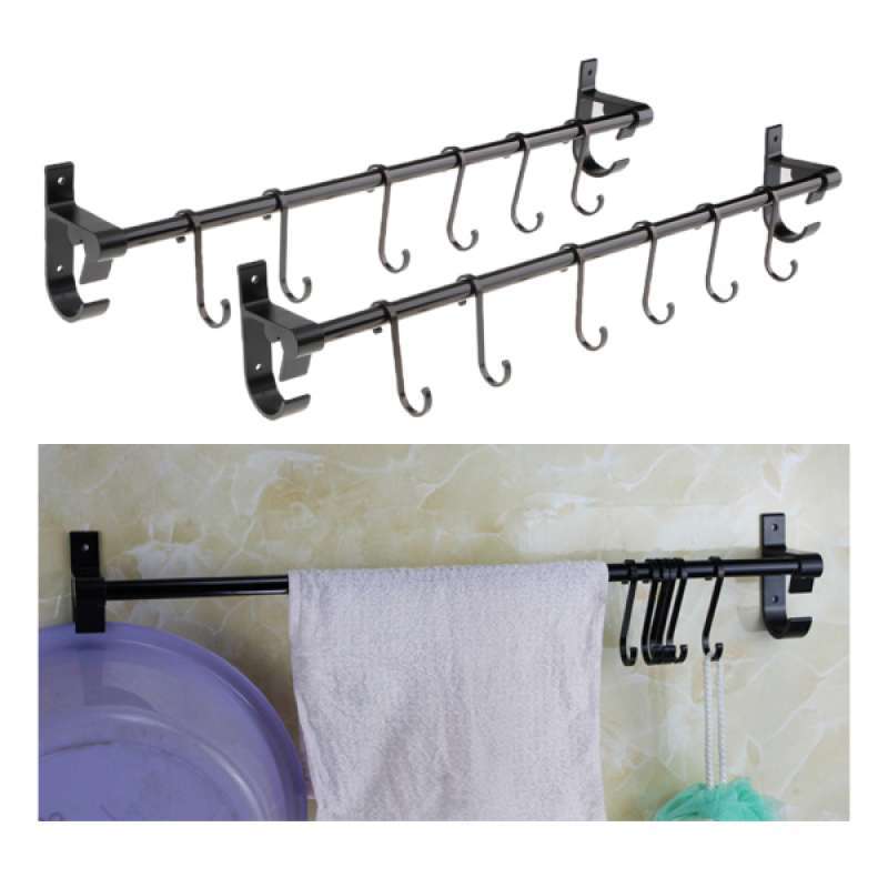 Jual 2pcs Bath Towel Shelf Hanger Kitchen Rail Rack Pot Lid Storage 6 Hooks Online Maret 2021 Blibli