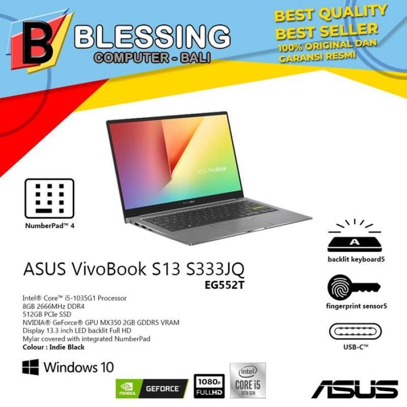 Jual Asus Vivobook S333jq Eg552t Ci5 1035g1 8gb 512gb Ssd Vga Mx350 2gb W10 Ohs 2019 Online Desember 2020 Blibli