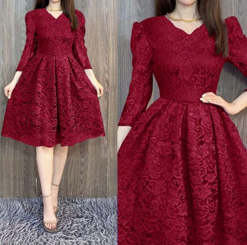 Promo Mini Dress Wanita Gaun Pesta Brukat Baju Brokat Sexy Selutut