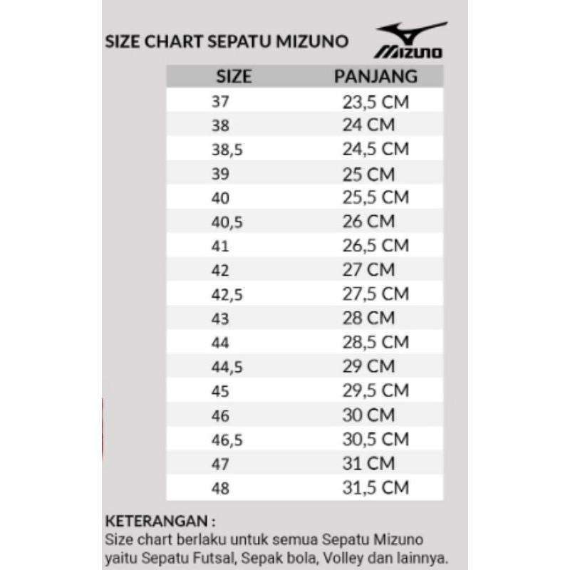 Size chart shop mizuno futsal