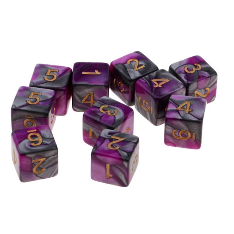 10pcs Six Sided D6 Polyhedral Dice with Numbers 16mm Purple+Blue 