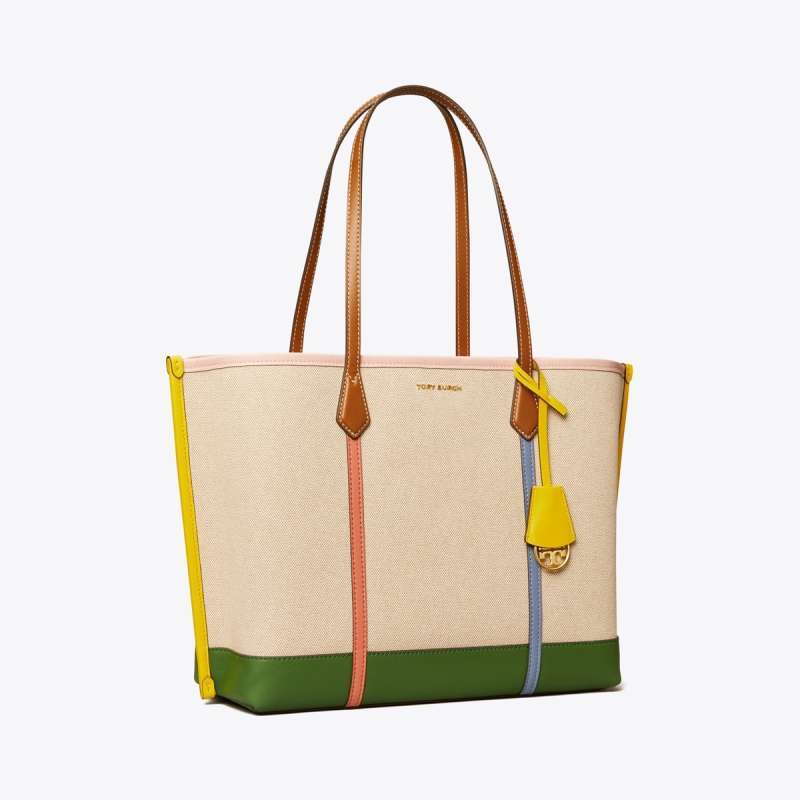 Jual TORY BURCH Tory Burch Perry Canvas Triple-Compartment Tote Natural  Original 2023