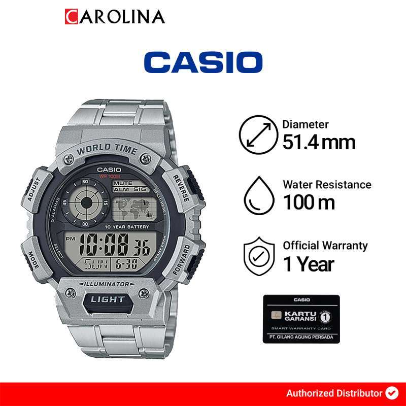 ORIGINAL CASIO World Time Digital Illuminator Stainless Steel Men's Watch  AE-1400WHD-1AV / Legit Casio World Time Illuminator Digital Men's Watch  AE1400WHD-1AV