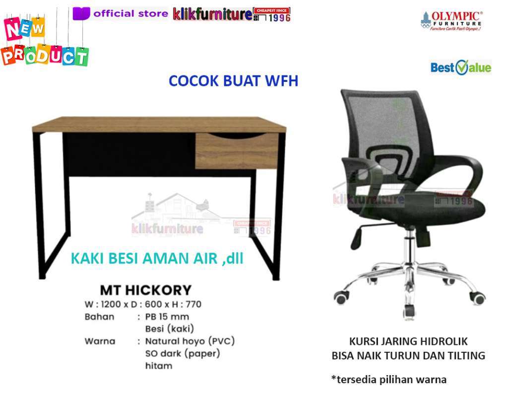 paket set meja kursi kerja kantor wfh mts hickory + kursi jaring