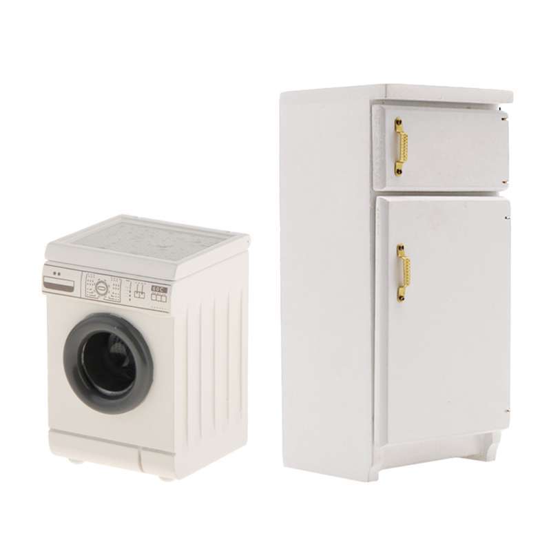 1/12 Mini Washing Machine with Refrigerator Model Furniture Supplies Accs 