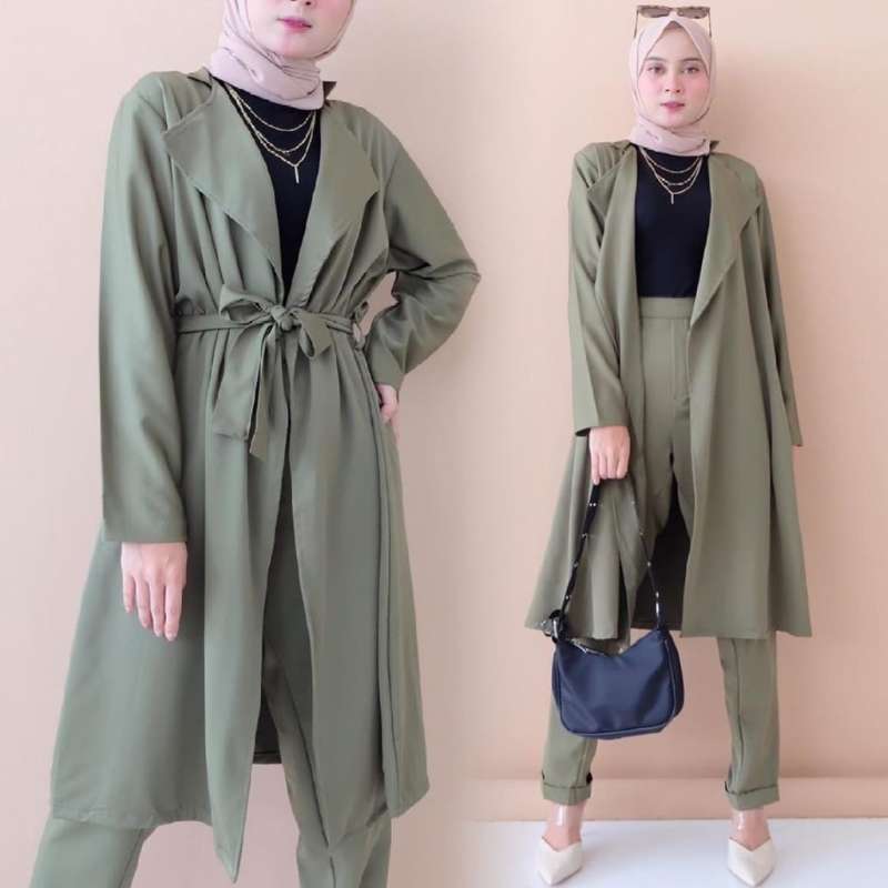 Jual Baju Fashion Wanita Muslik Setelan Long Murah Semua Ukuran Olive Murah Mei 2021 Blibli