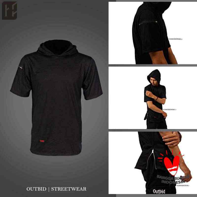 Jual LONGLINE HOODIE ZIPPER POCKET BLACK KAOS PRIA BAJU KOKO