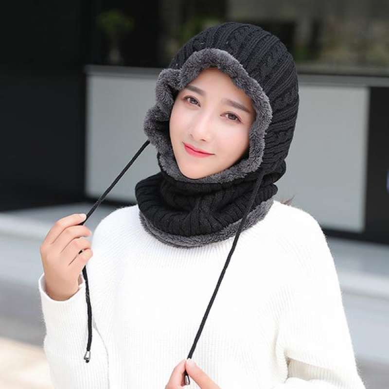 Jual Windproof warm head cap - black 