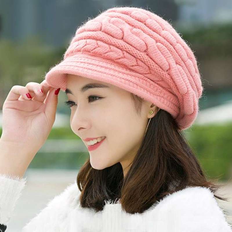 Cable Knit wool cap warm wind velvet 