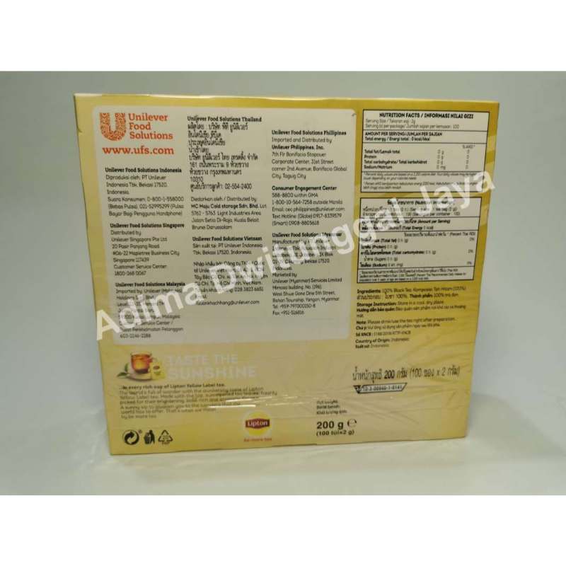 Jual Lipton Yellow Label 100 Tea Bag Envelope / Teh Lipton ...