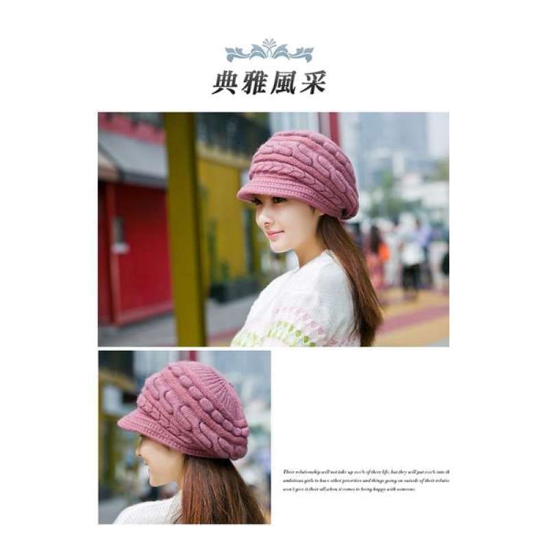 Cable Knit wool cap warm wind velvet 